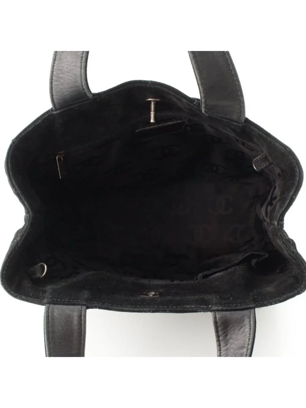 Chanel Suede Turnlock Wild Stitch 2-Way Tote Bag Black